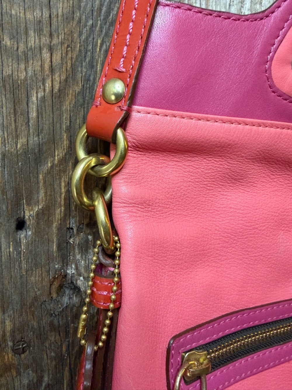VTG Coach Bonnie Cashin 13388 Pink Red Colorblock Fold Over Crossbody Bag Y2K - Picture 8 of 16